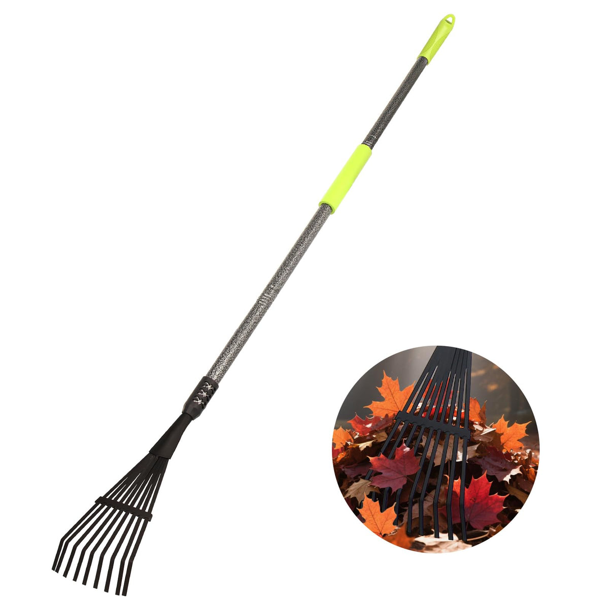 KLDOLLAR garden rake with 48-inch adjustable handle ideal for leaf collection