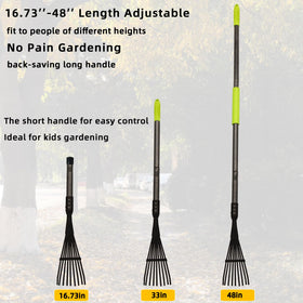 KLDOLLAR garden rake close-up showing 9-tine metal design for debris pickup