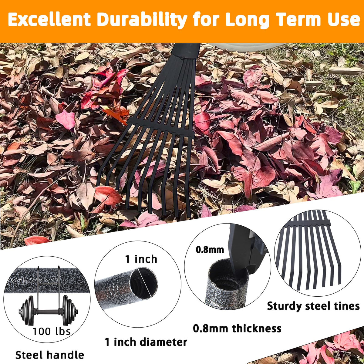 KLDOLLAR garden rake narrow head 4.1 inches fits between shrubs