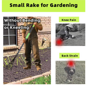 KLDOLLAR garden rake used between shrubs to tidy leaves and debris