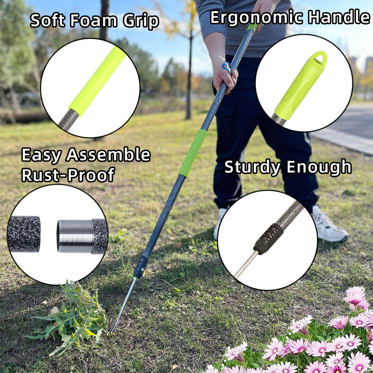 Sturdy alloy steel construction resists bending during tough weeding sessions.
