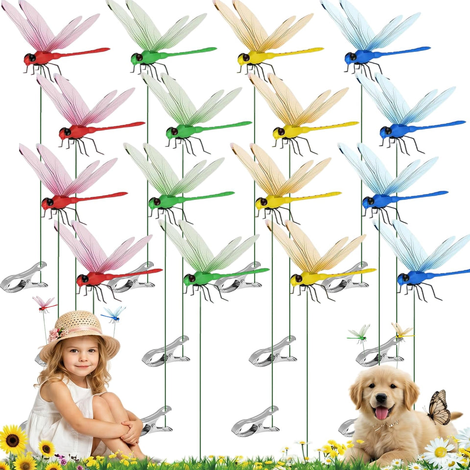 Kleeblatt Dragonfly Clip colorful set for garden stakes and decor.
