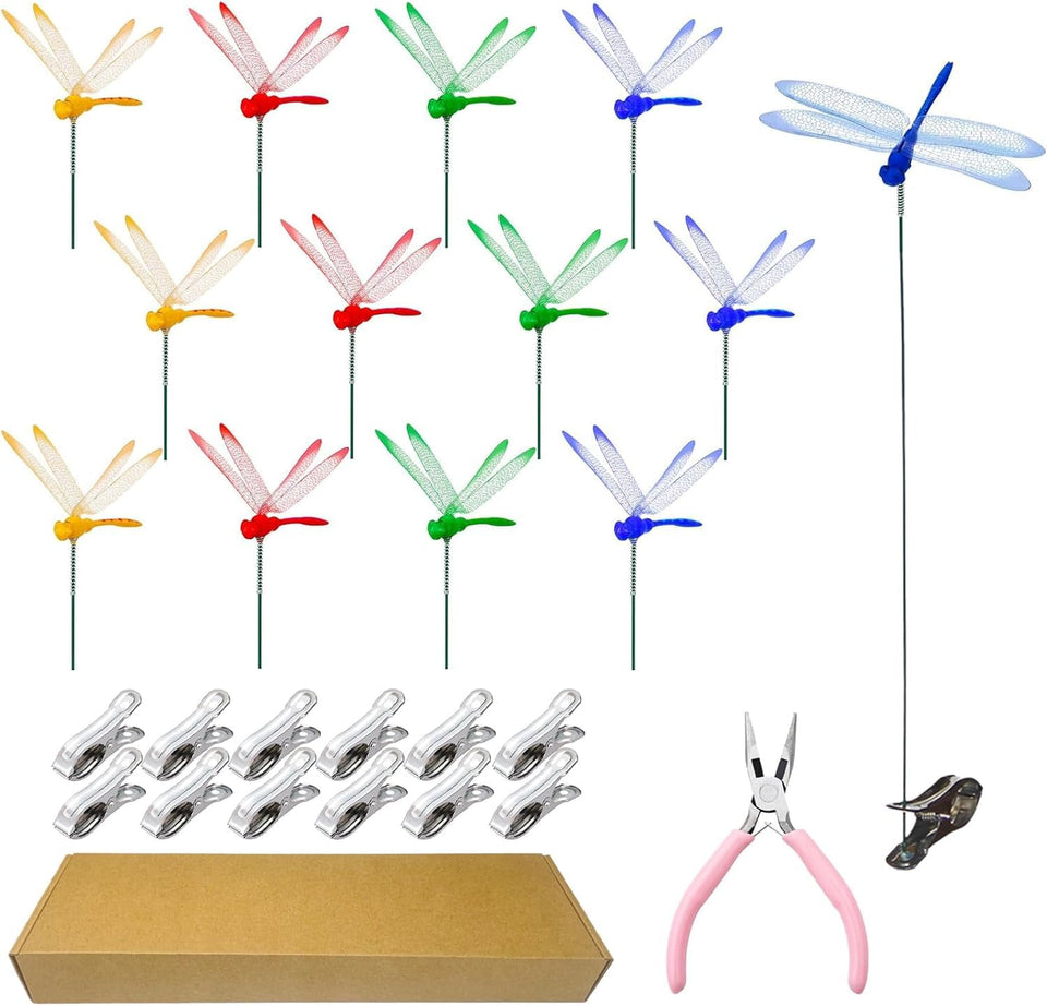 Kleeblatt Dragonfly Clip multicolor set on stake for vibrant garden decor.
