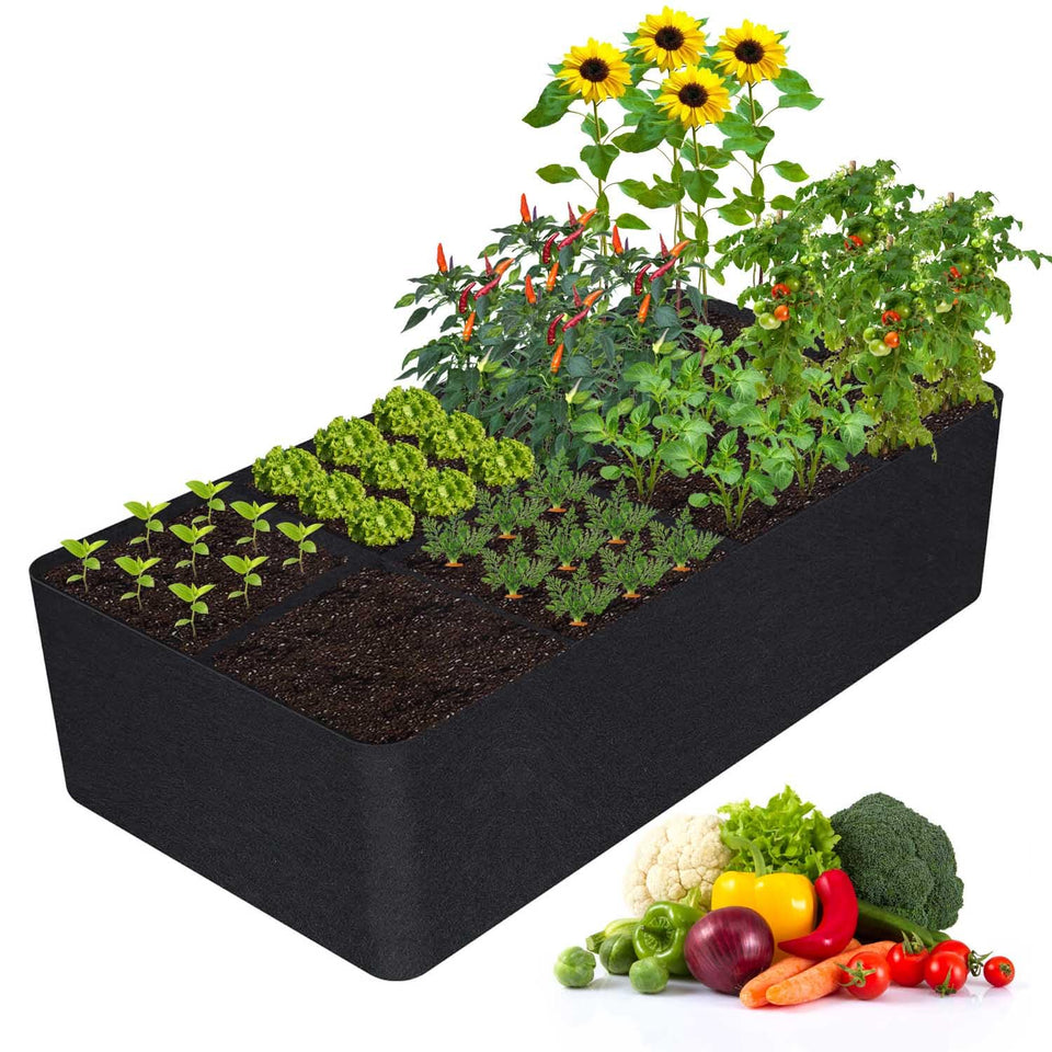 KLEWEE fabric raised garden bed with 8 grids for organized planting and drainage.