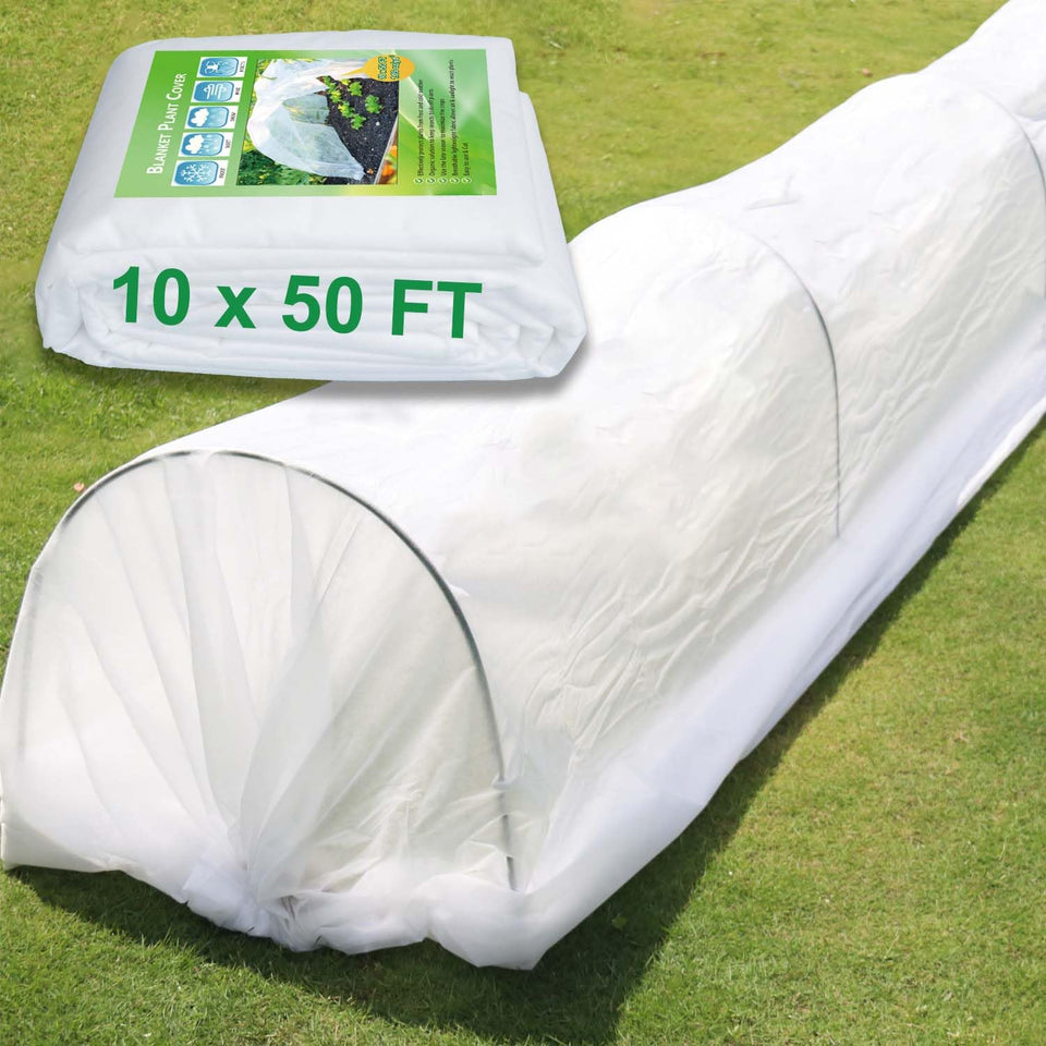 KLEWEE freeze protection frost cloth covering a garden bed for insulation