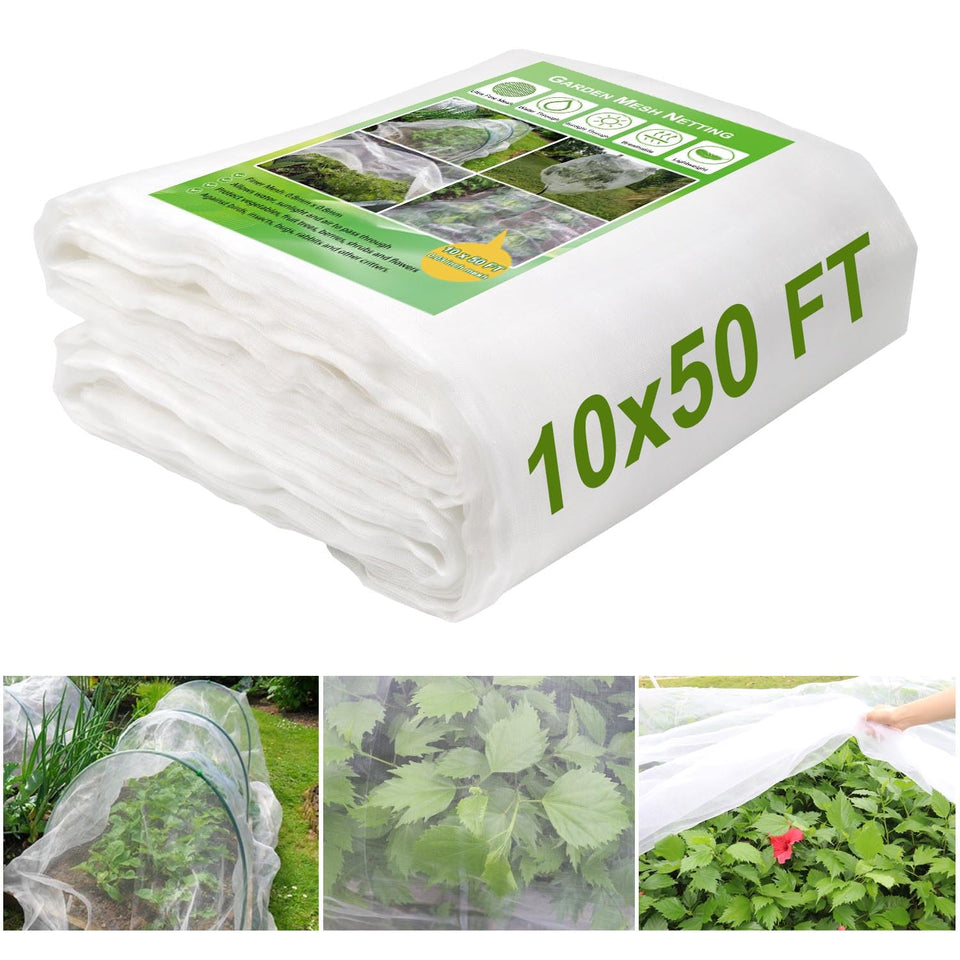 KLEWEE 10x50 ft netting covers a large crop to deter birds and pests.