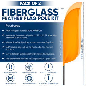 KLEXORE & CO feather flag pole 11ft configuration for versatile signage heights.