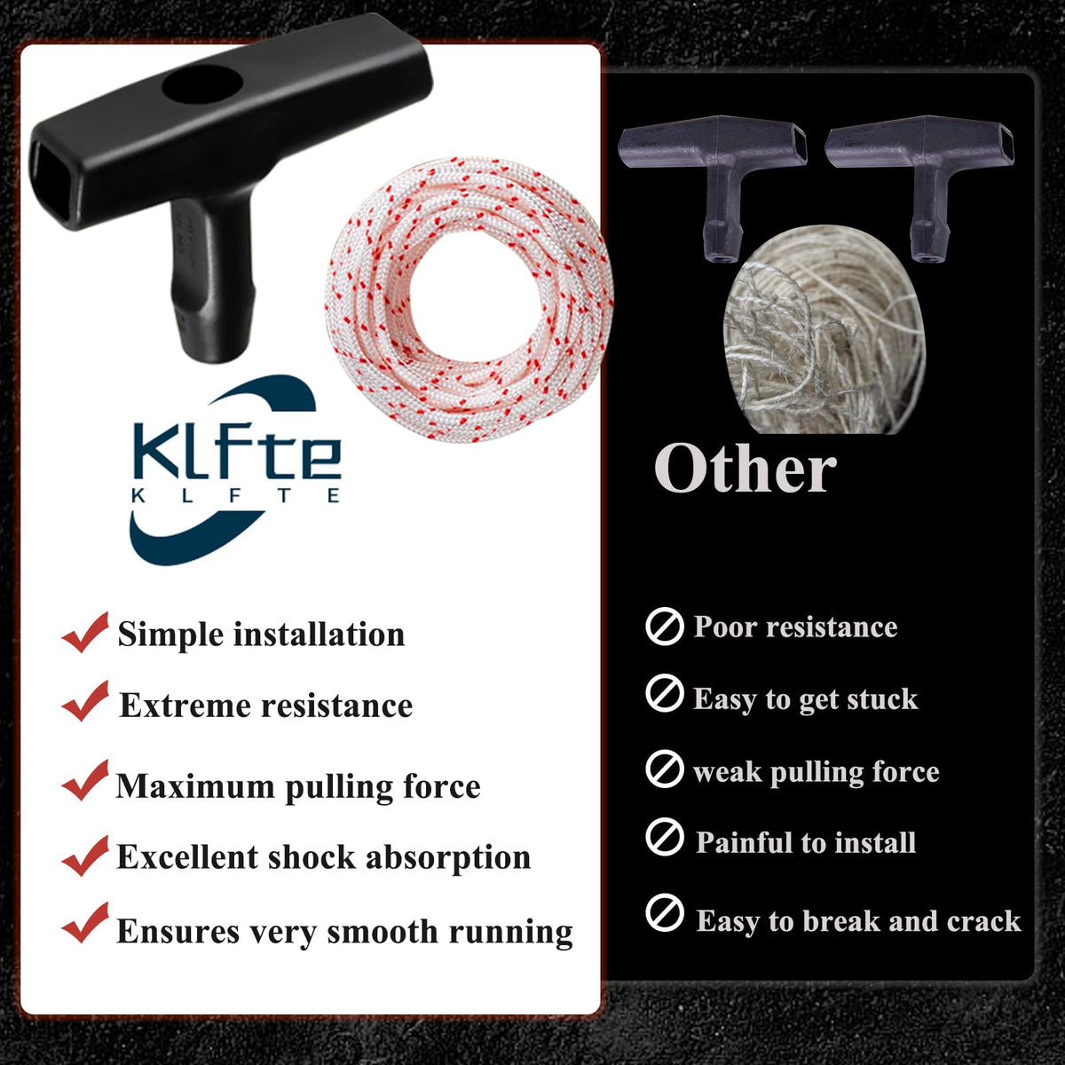 Klfte four-pack handles shown for comfortable, palm-safe starting