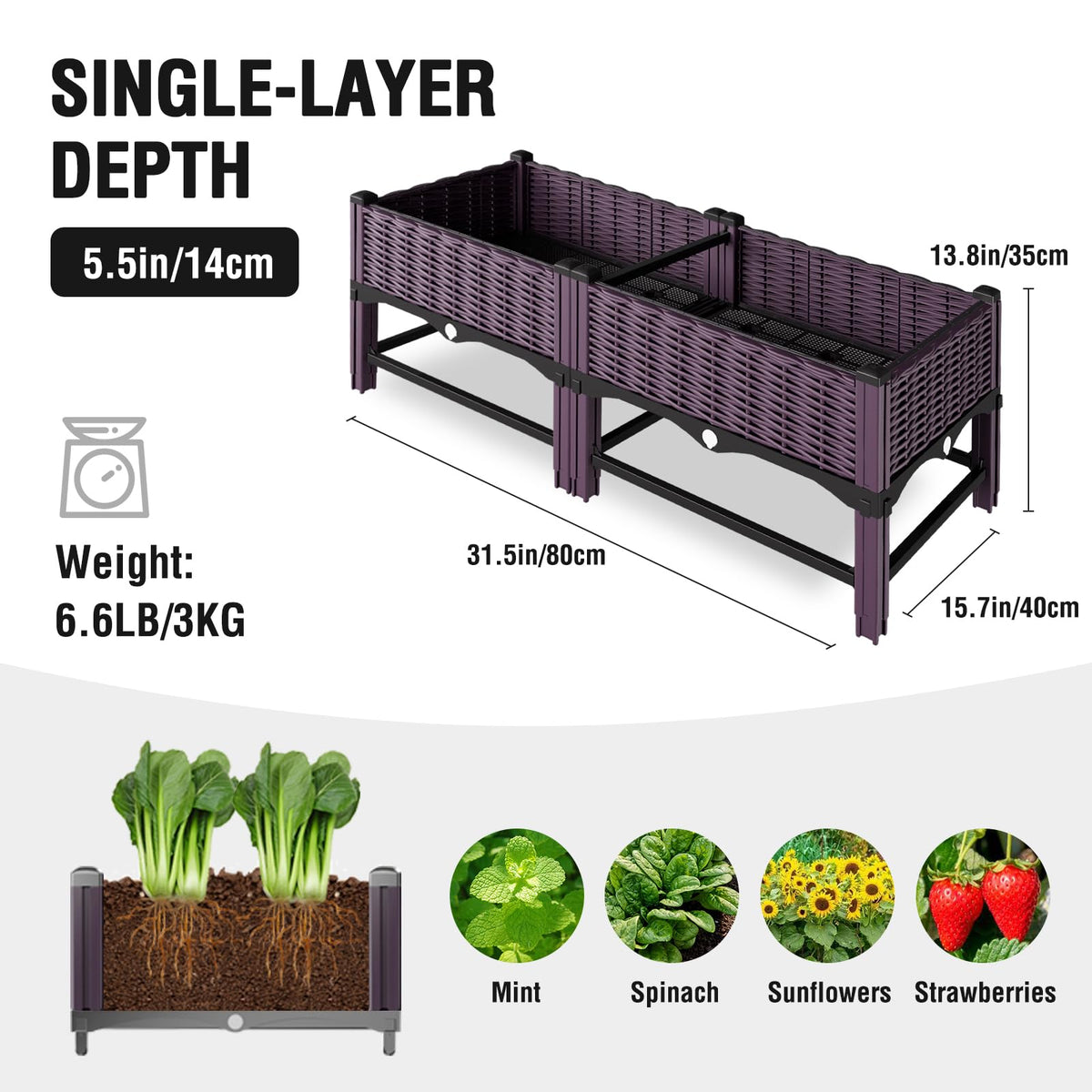 Klippehop raised garden bed offers a large planting area for vegetables, flowers, and herbs.