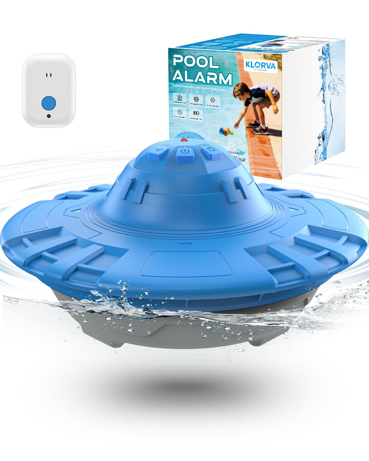 KLORVA pool alarm covering 20×40 ft for reliable backyard safety.