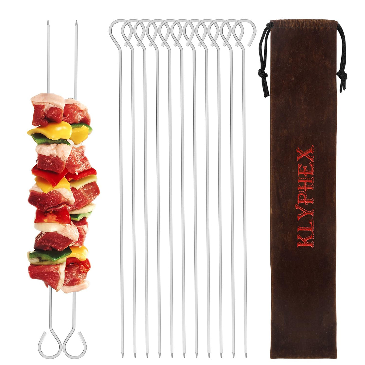 Klyphex 12-inch skewers with square design for even grilling