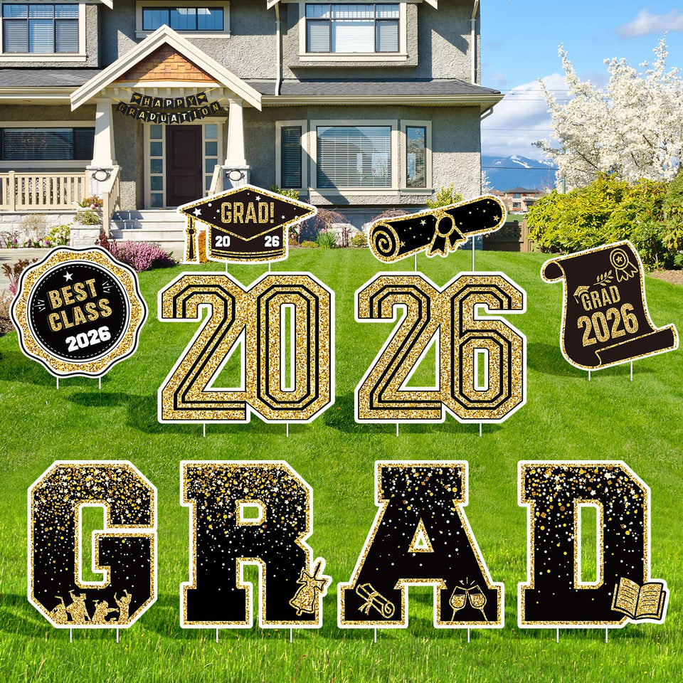KLYRO 2026 graduation yard sign set front view enhances outdoor display for celebrations.