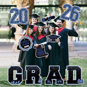 KLYRO 2026 graduation yard-sign set shown in garden for celebration