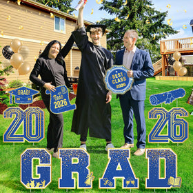 KLYRO blue and gold decor enhances celebrations with vibrant curb appeal.