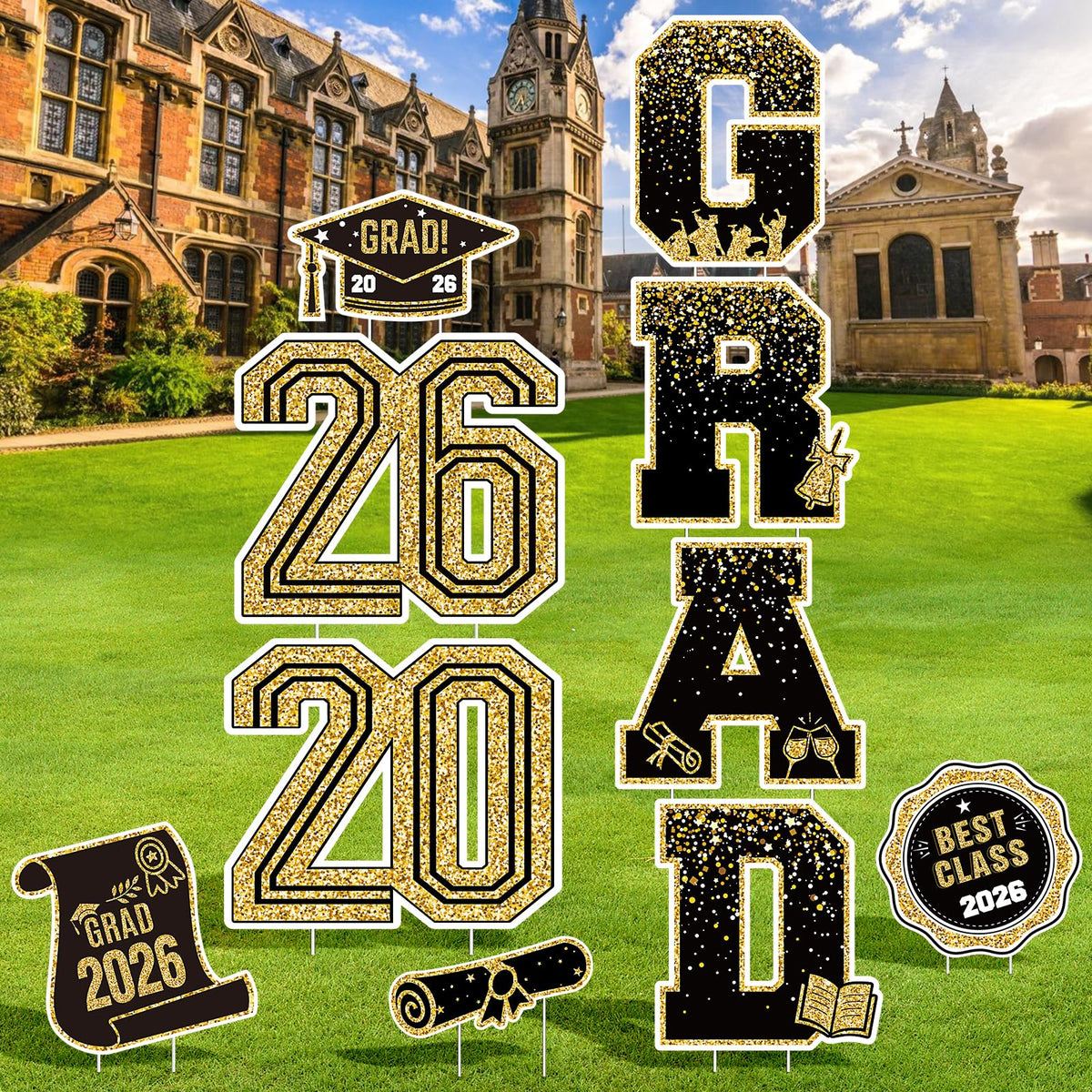 KLYRO yard sign stakes demonstrate quick installation in a lawn.