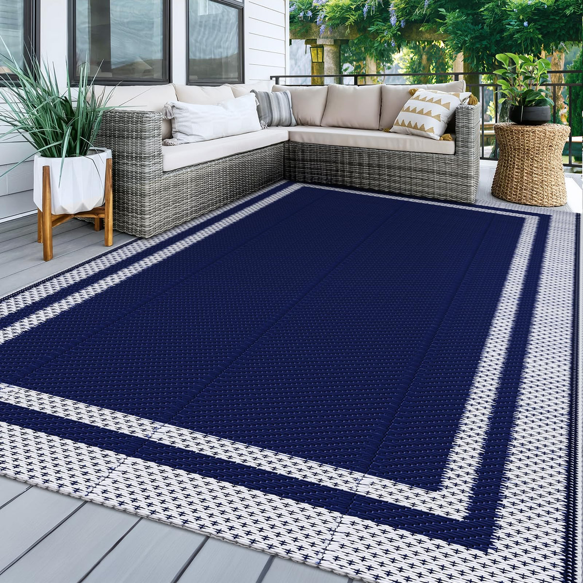 KMAT Outdoor Rug front view on grass showcases a durable 6x9 ft surface for patios