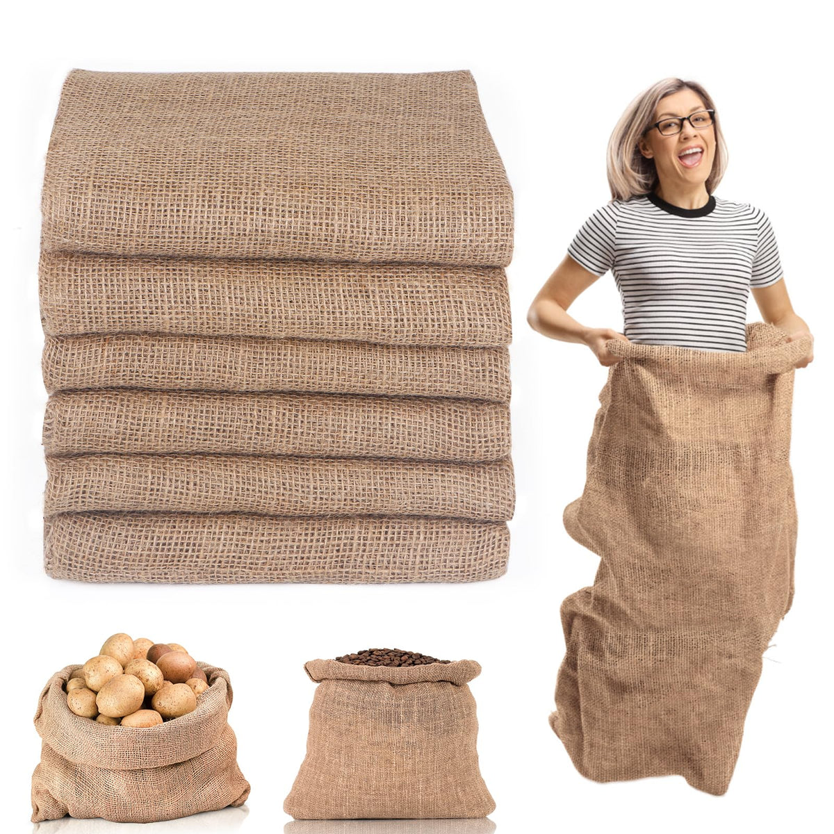 Kmise burlap potato sack race bags shown ready for field day fun with durable seams
