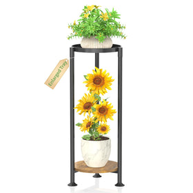 KMOTASUO 2-tier plant stand in black saves space in narrow corners for tall planters.