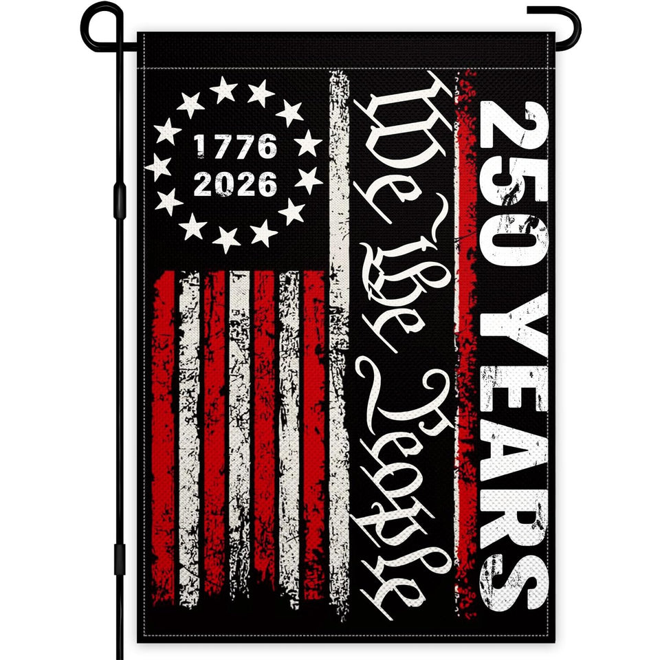 KNAPAL 250-years america garden flag 12x18, front view, vibrant We the People design for outdoor display