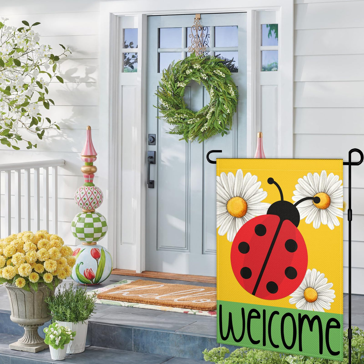KNAPAL spring flowers flag with daisies, double-sided 12x18 for bright curbside welcome.