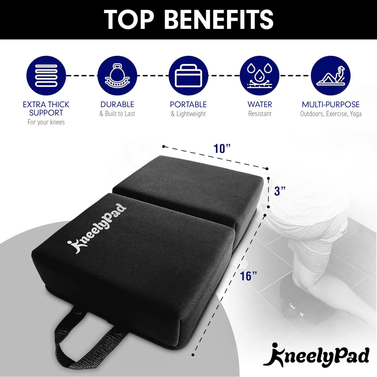 KneelyPad memory foam layer provides cushioned knee support during work.