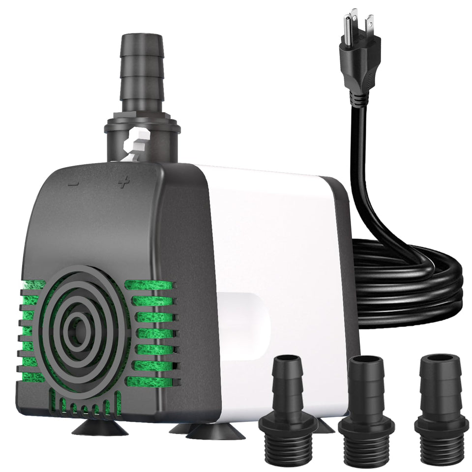 Knifel 800GPH submersible pump in water providing steady fountain flow.