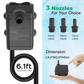 Knifel 8.2 ft lift pump powers fountains and deeper water features.