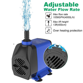 Knifel 1056GPH pump powering a pond waterfall with smooth flow
