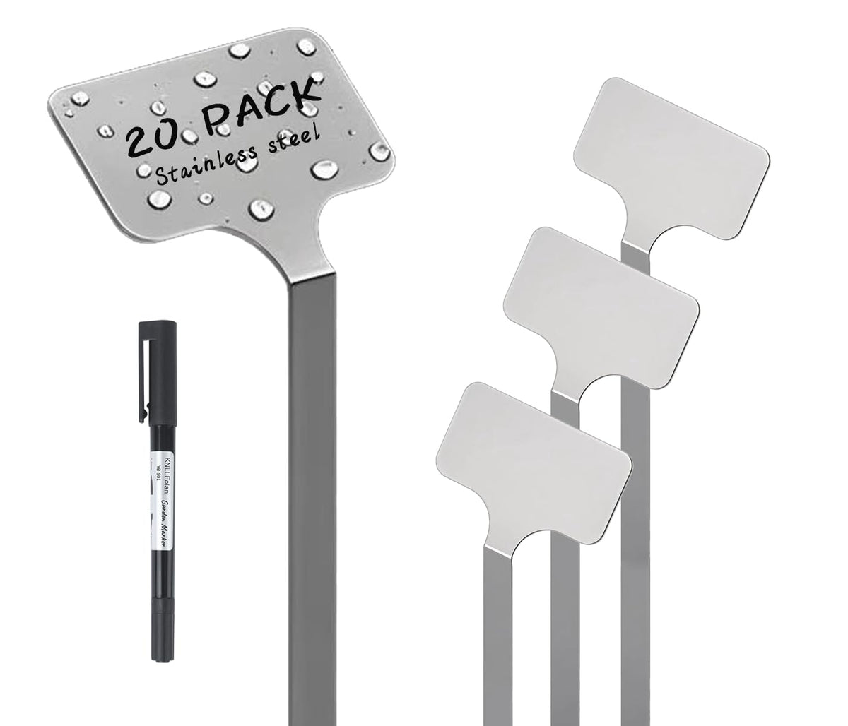 KNLLFolan stainless steel plant labels, 20-pack, durable garden labeling.