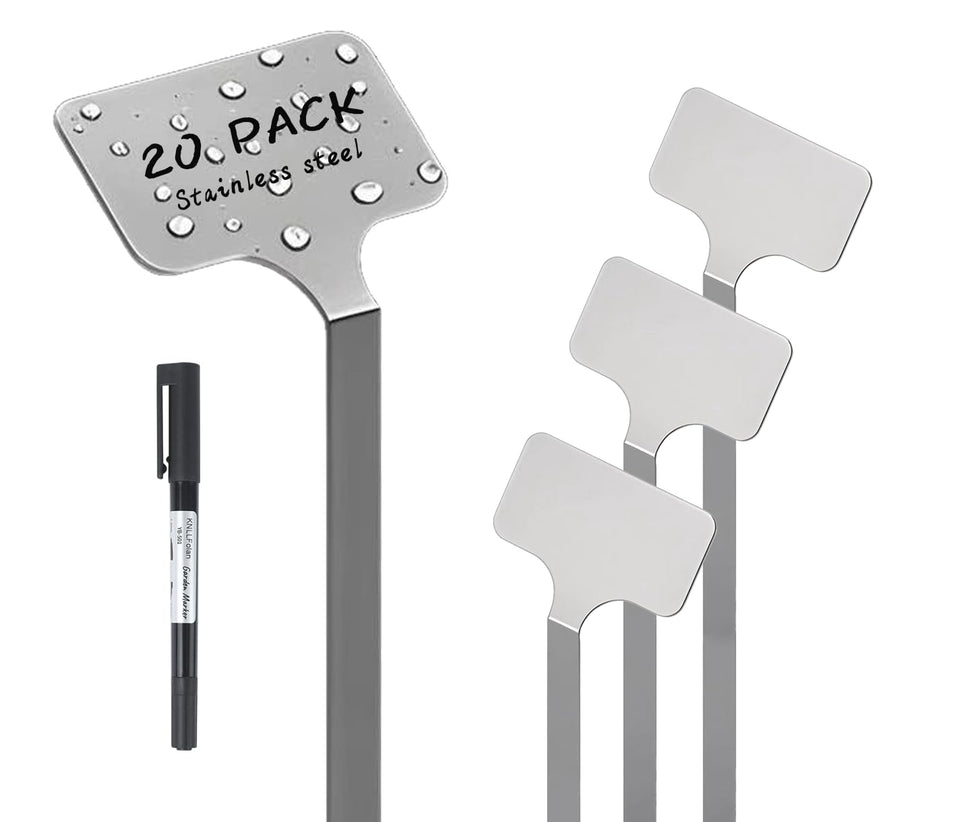 KNLLFolan stainless steel plant labels, 20-pack, durable garden labeling.