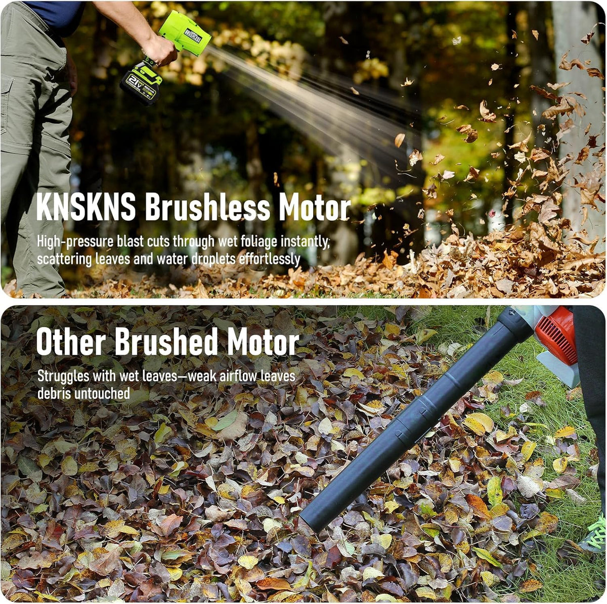 KNSKNS turbo nozzle boosts airflow for stubborn leaves.