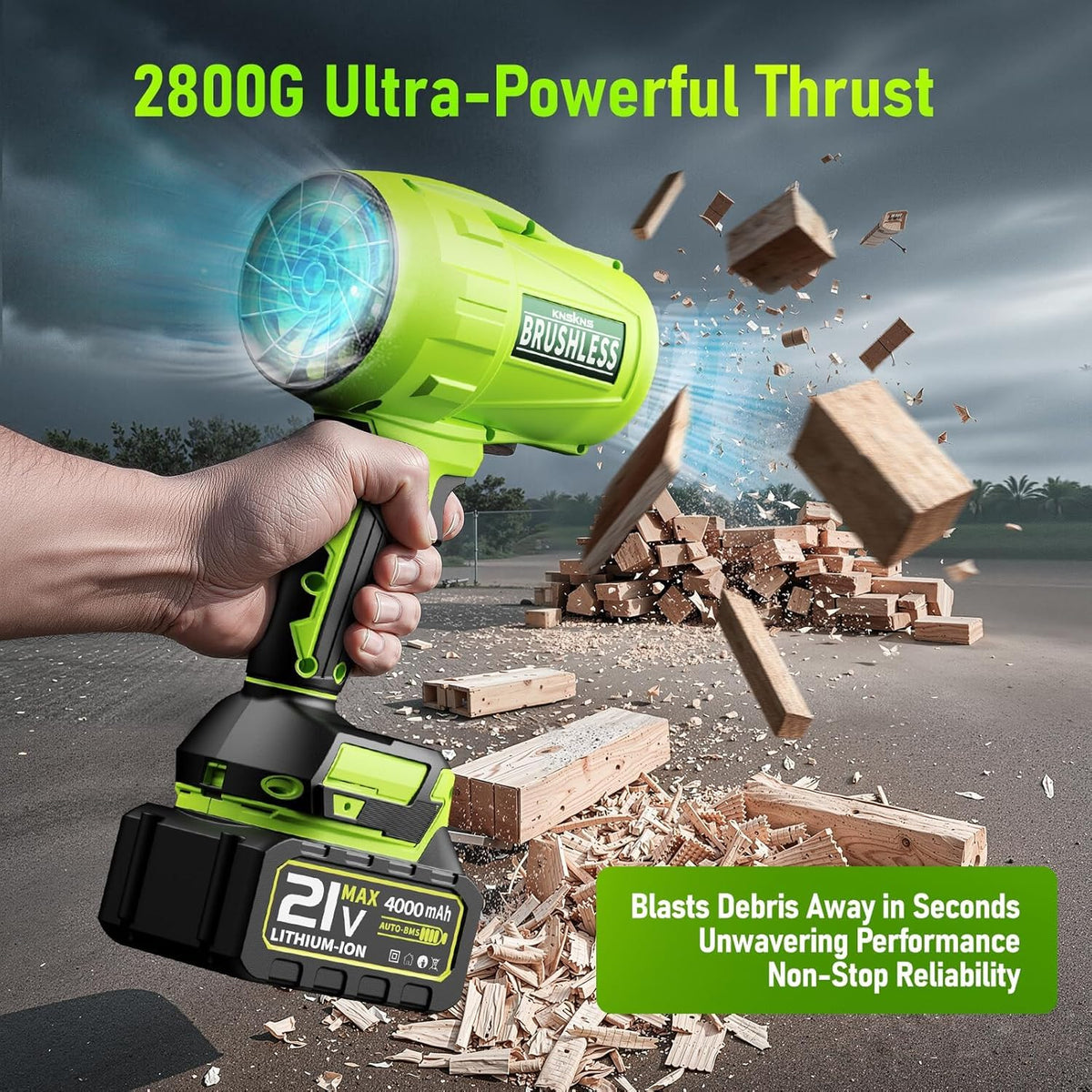 KNSKNS leaf blower side view showing compact, lightweight design for easy handling.