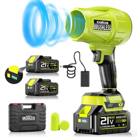 KNSKNS leaf blower cordless front view with turbo jet power for fast cleanup.