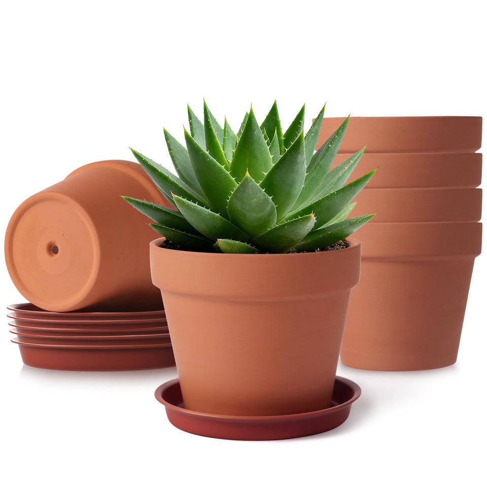 KOAMLY 6-pack red clay pots with drainage for indoor plants