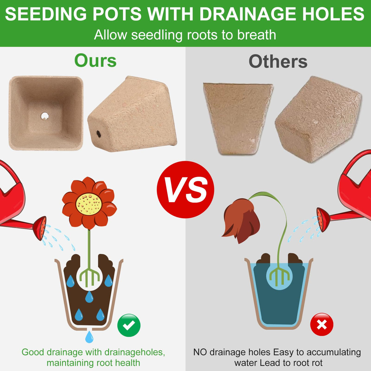 KOAMLY pots with drainage holes aid airflow and transplanting.