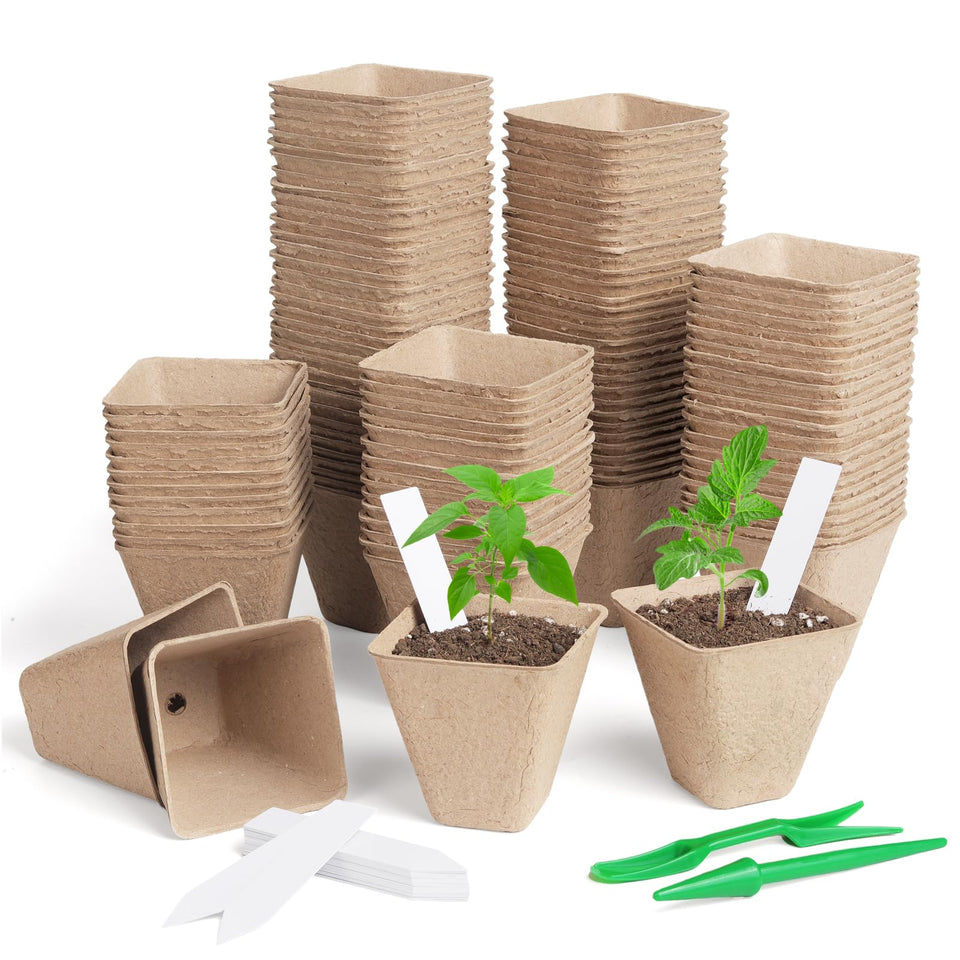 KOAMLY square peat pots for seed starting and easy transplanting.