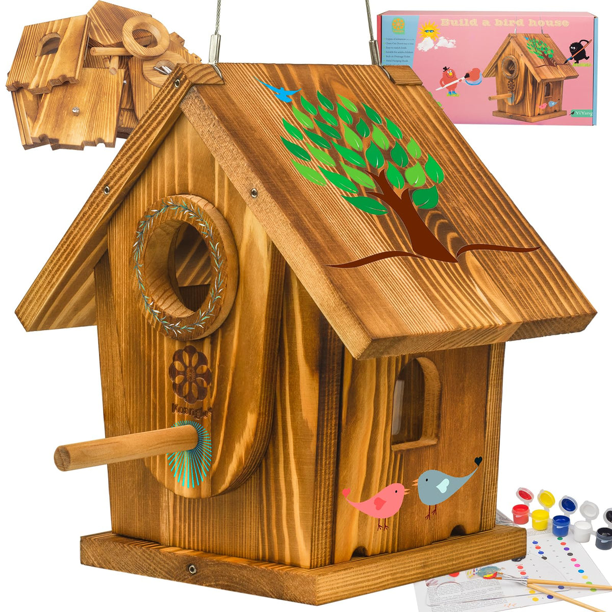 Koangle birdhouse assembly kit with mortise and tenon joinery for durable outdoor housing