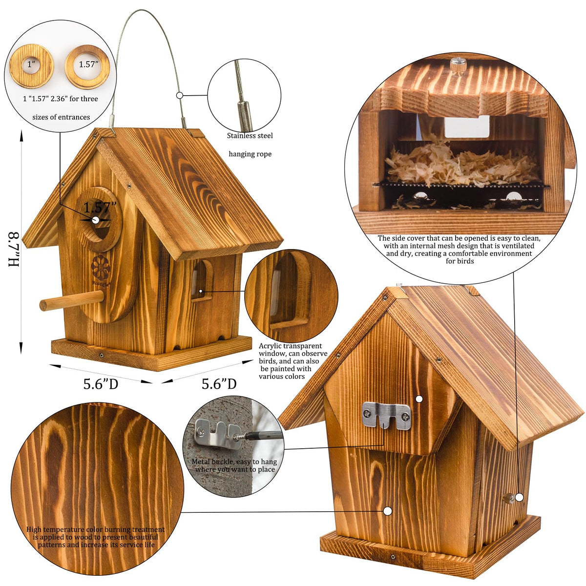 Koangle birdhouse features three entrance sizes to fit various small species