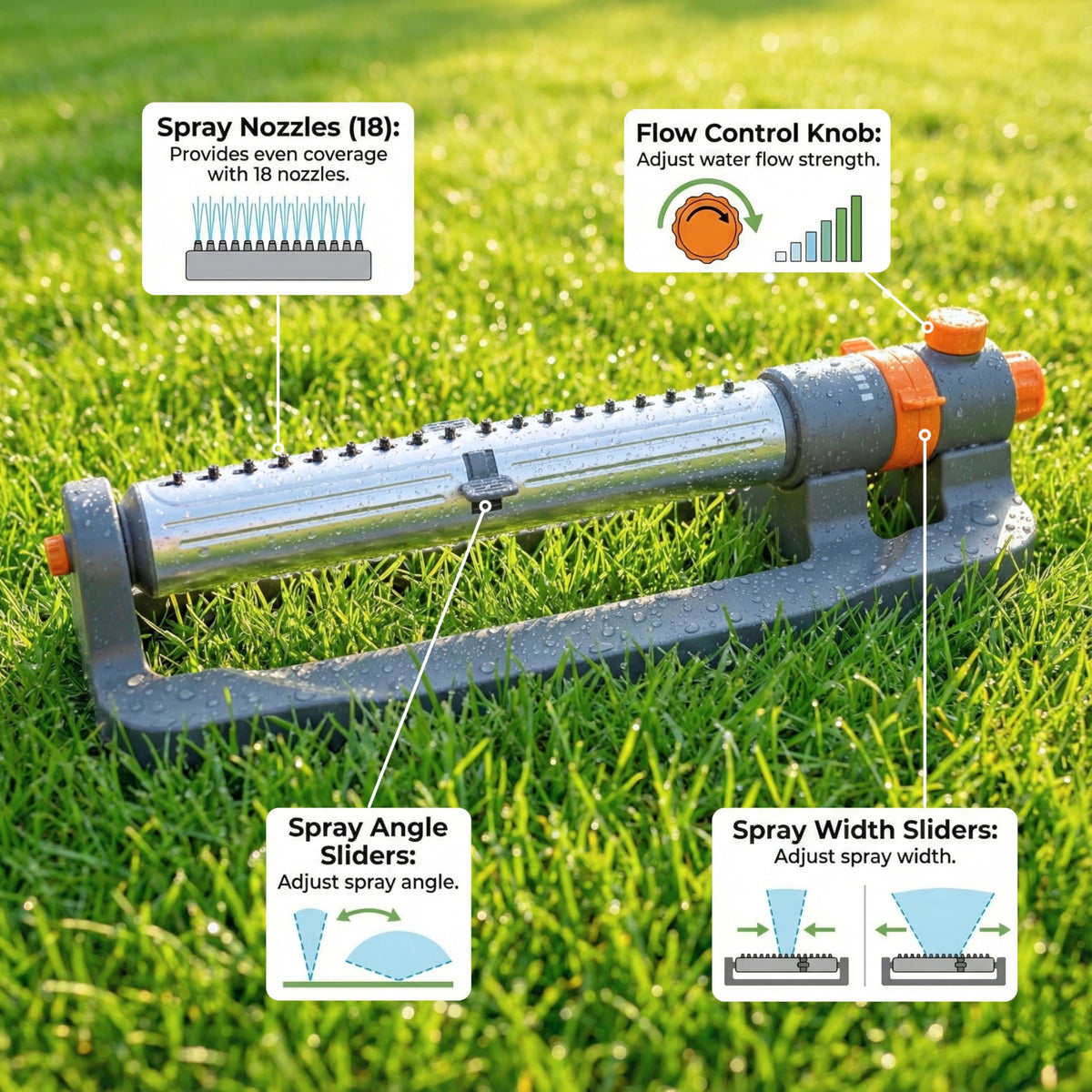 KOBAZ sprinkler demonstrates wide coverage for even lawn irrigation
