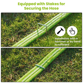 KOBAZ Sprinkler Hose misting action covers beds and lawns.