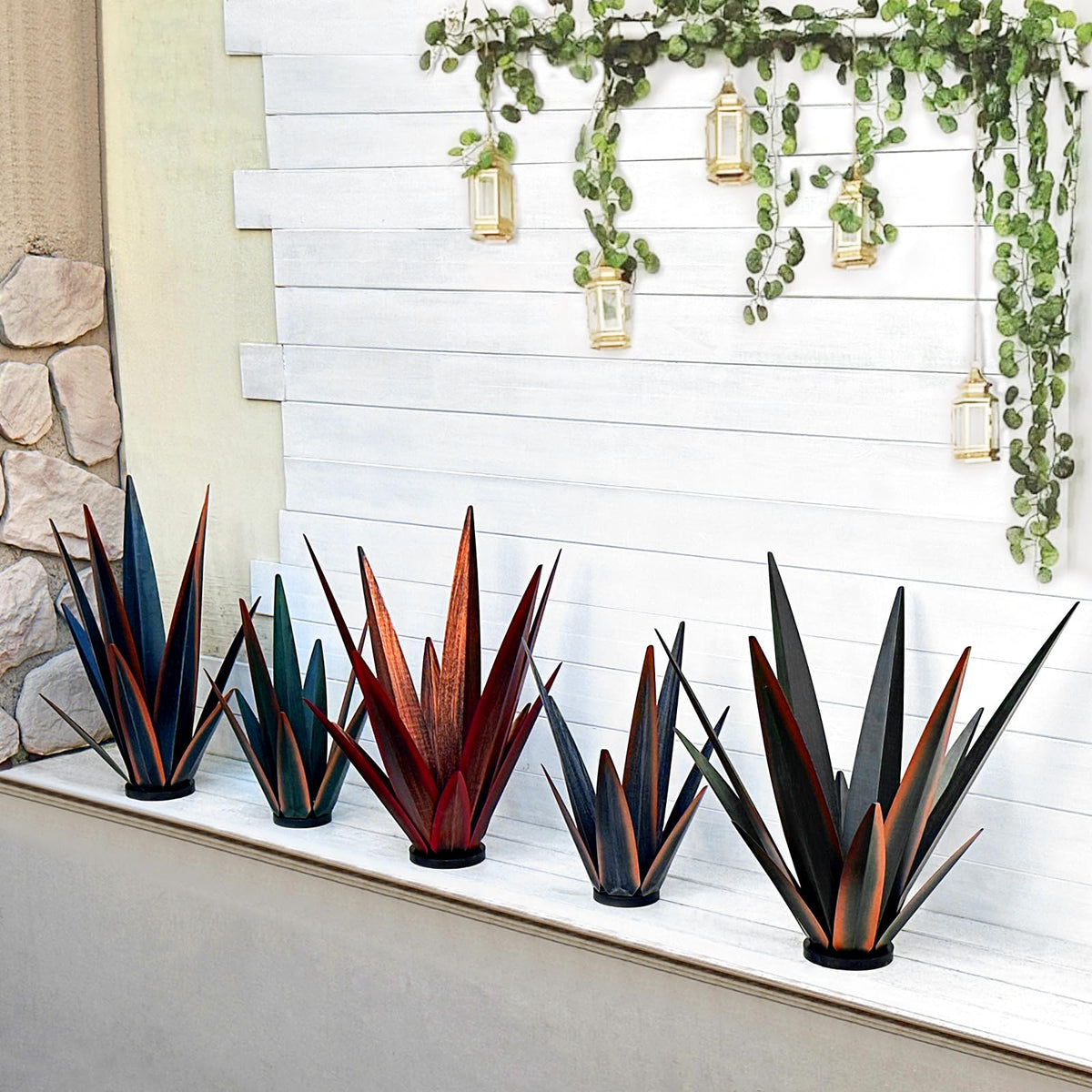 KODIBO blue tequila sculpture decor for lawn or entryway with solar glow.