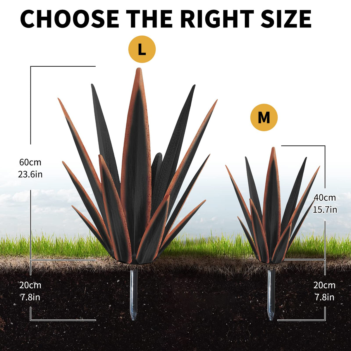 KODIBO metal tequila agave garden statue, weather-resistant for rain or shine.