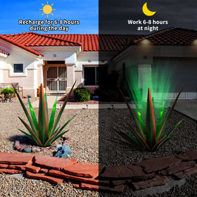 KODIBO tequila plant sculpture with solar light in blue adds ambient glow.