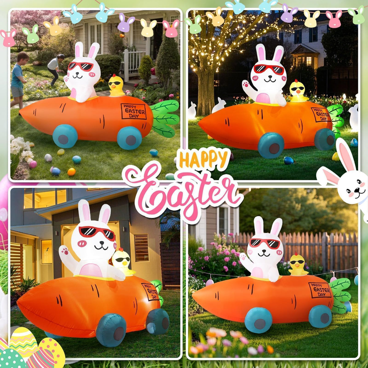 Kofero Easter inflatable yellow chicken companion enhances festive lawn ambience.