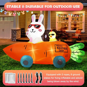 Kofero Easter inflatable includes ground stakes and tethers for secure outdoor setup.