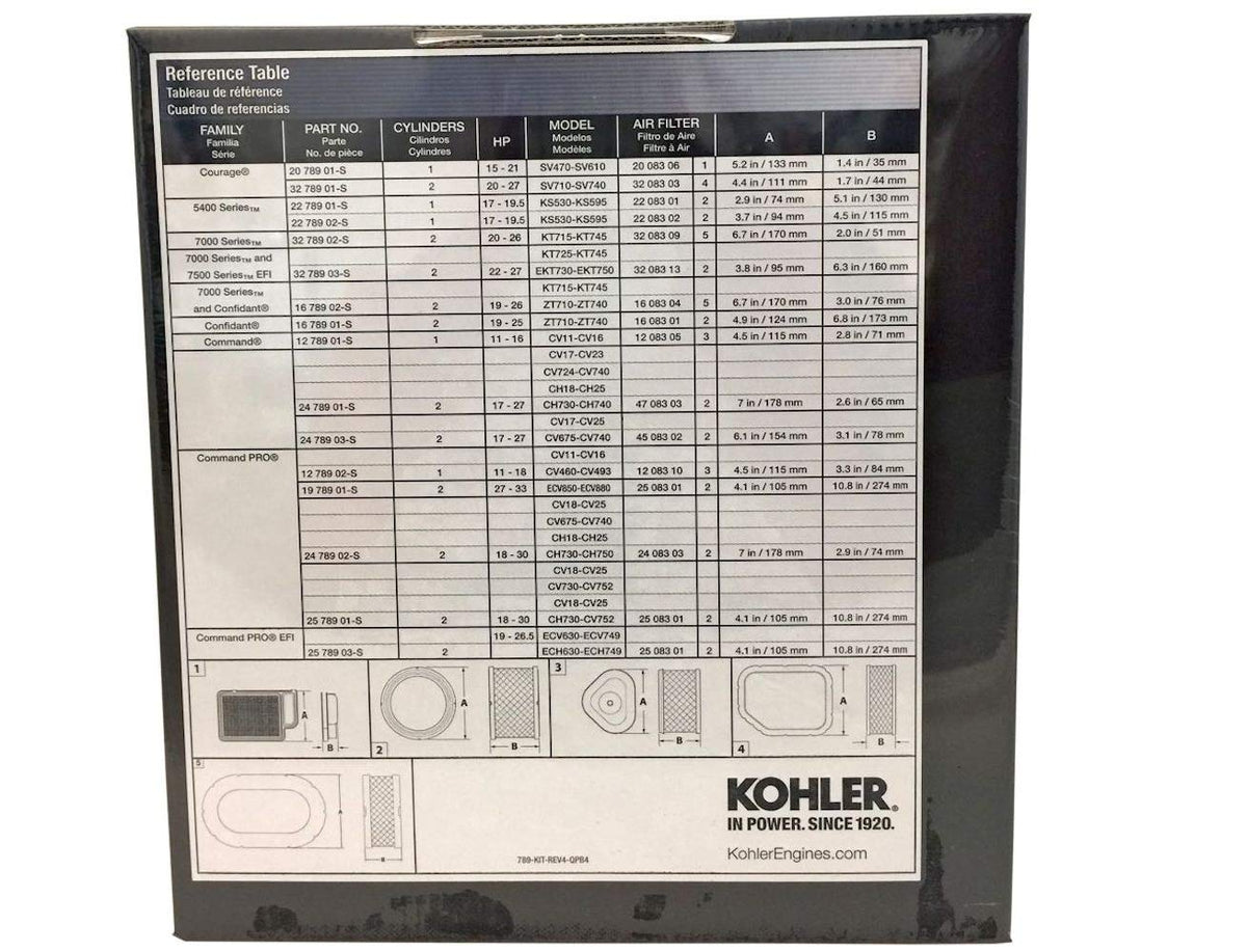 Kohler 5400-series kit with filters and spark plugs supports reliable engine performance