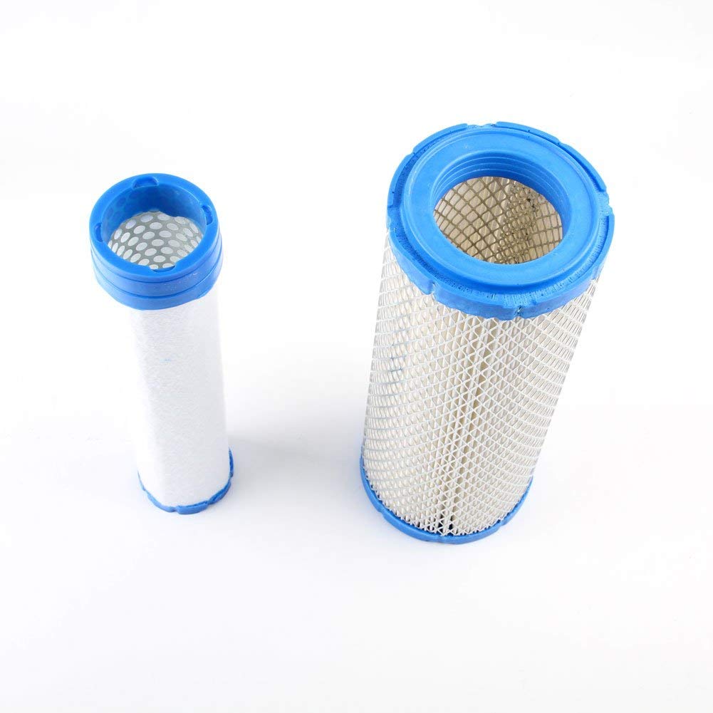 Kohler air filter set with outer and inner elements for mower engines, traps dust and debris.
