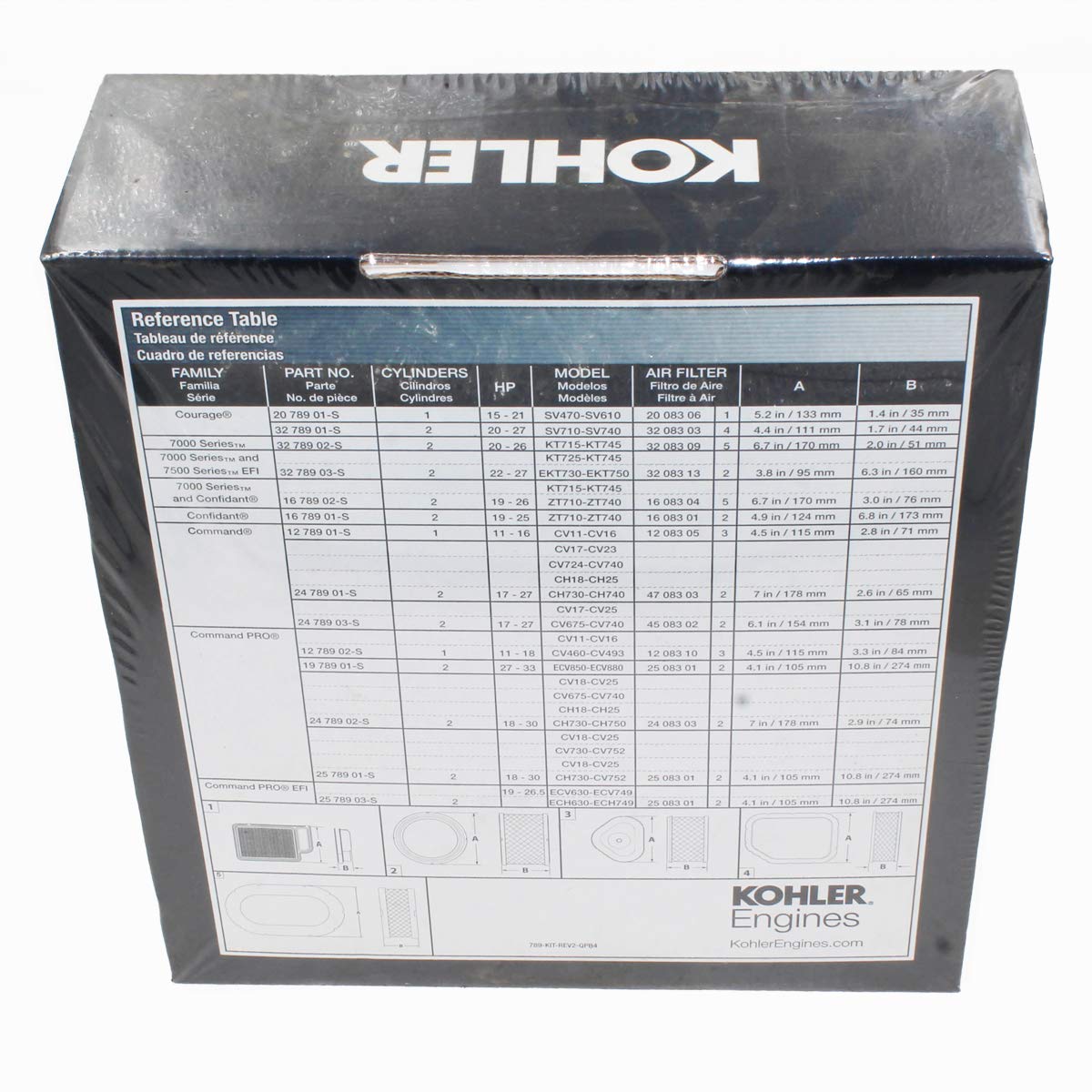 Pro Filter component of Kohler kit shown for filtration-enhanced engine performance.