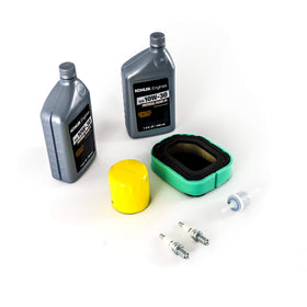Kohler maintenance kit contents layout shows filters, plugs, and parts.