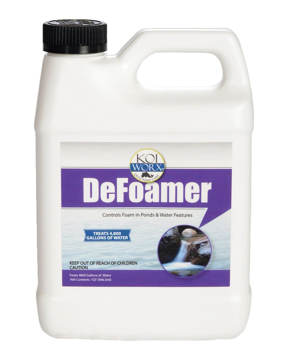 Koi Worx Defoamer 32oz bottle for safe foam control in ponds.